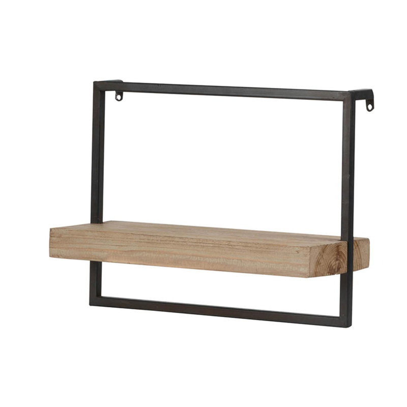 Barzan Iron and Wood Wall Shelf - Black and Brown, 11.8" H x 15.7" W x 5.9" D