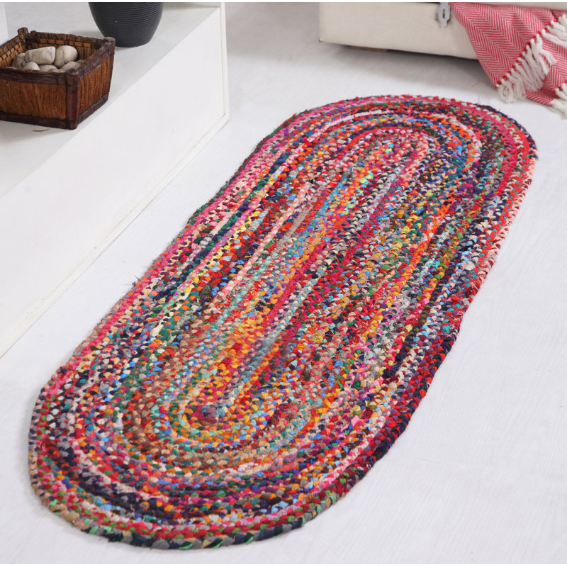 Lolita Striped Cotton Hand Woven Area Rug, Oval 60 x 180 cm