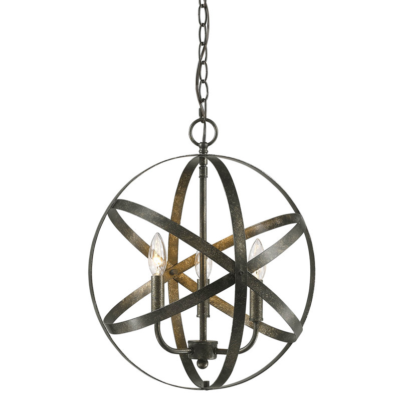 Lustre sphère 3 lumières , Argent antique