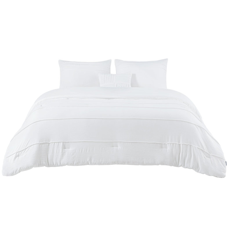 Bedsure Pinch Pleat Comforter Set Boho Bed-in-A-Bag Bedding Set with  Pillowcases for All Season, White
