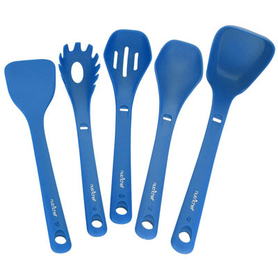 Ensemble d'ustensiles de cuisine en silicone Nuthausf - ensemble d'ustensiles de 8 pièces avec spatule, fourchette à pâtes, cuillère solide, cuillère rainurée et support à outils, résistant à la chaleur, de qualité alimentaire, facile à nettoyer et empilable (bleu)