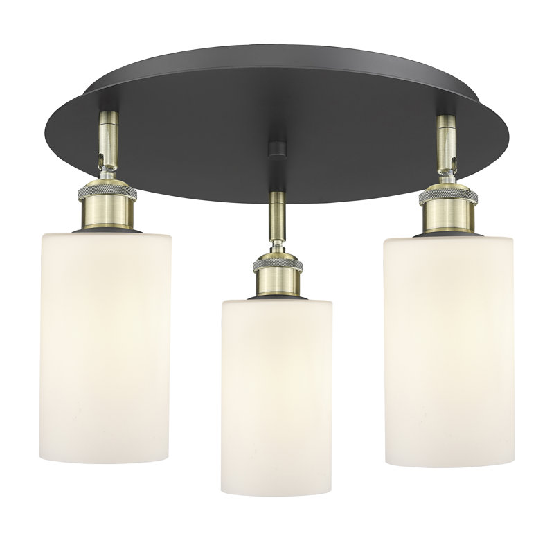 Ervine Glass Semi Flush Mount, Matte White, Black Antique Brass