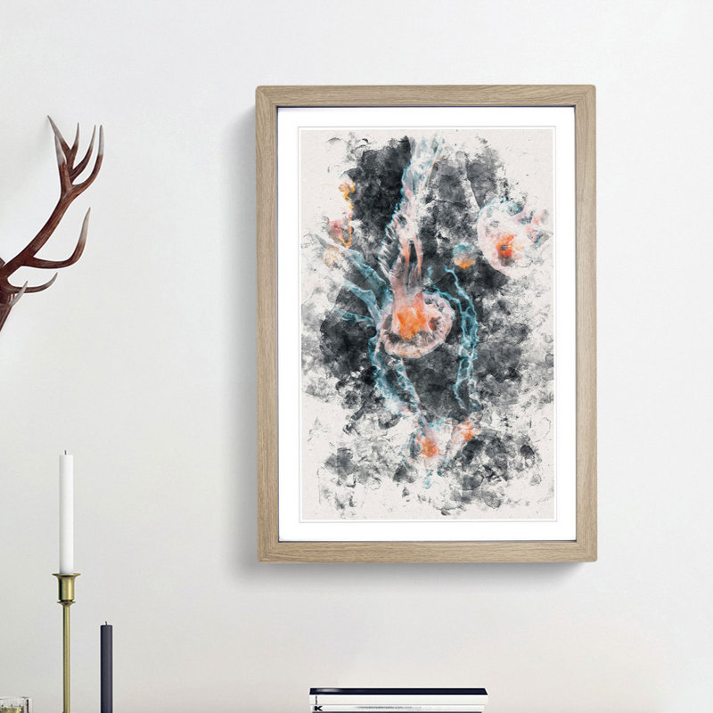 Peach Jellyfish - Picture Frame Painting Print, Oak Framed, 33cm H x 24cm W x 2cm D