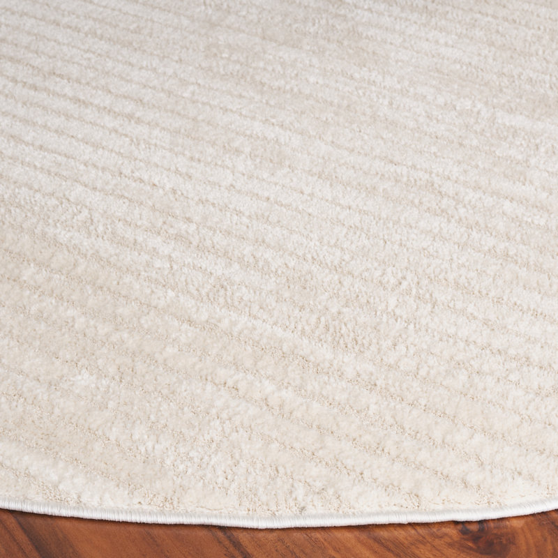 Striped Machine Woven Polypropylene/Polyester/Jute/Sisal Area Rug in Ivory/Beige, Round 6'7"