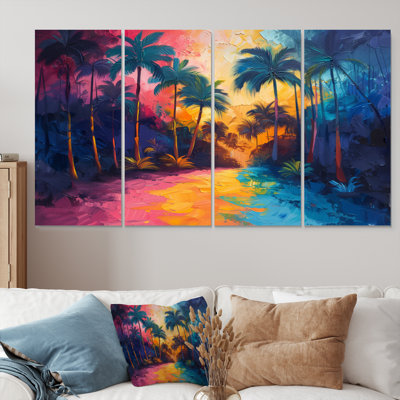Green Yellow Palm Trees Tropical Oasis I - Palms & Palm Trees Wall Art Set