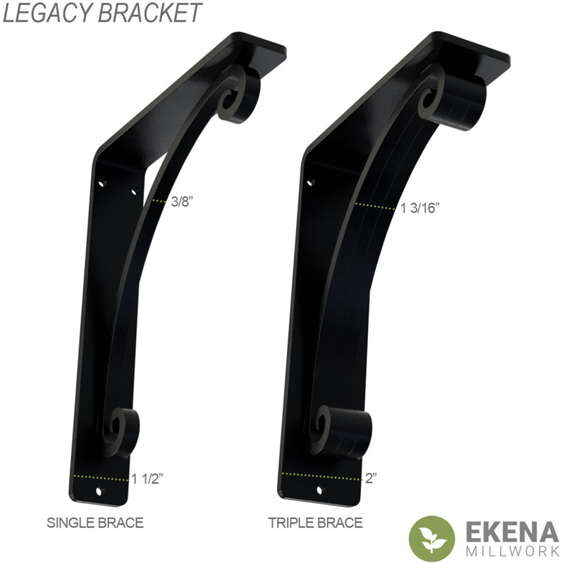 2"W x 10"D x 12"H Legacy Wrought Iron Bracket, (Triple center brace) (4-Pack), 2" x 12"