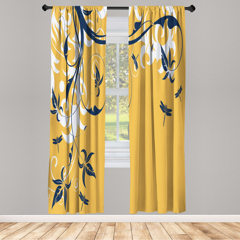 Microfiber Floral Semi-Sheer Rod Pocket Curtain Panels, 28" W x 84" L, Saffron