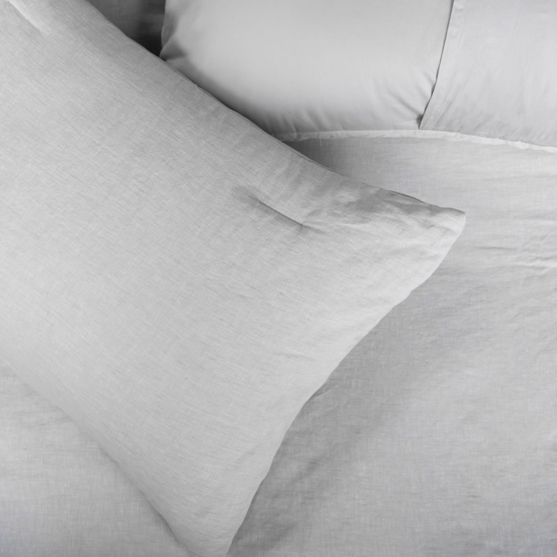 French Linen Comforter & Sham Set, Pebble Heather, King Comforter + 2 King Pillow Shams