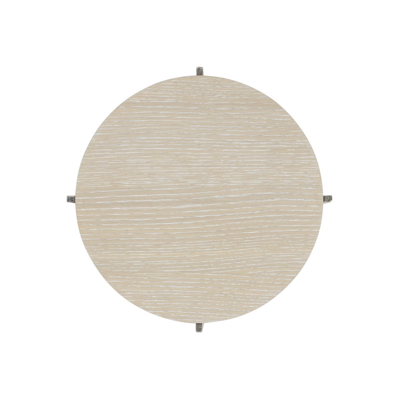 Beige Round Wood and Metal Accent Table