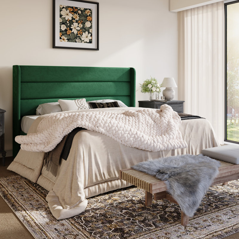 Lit plateforme tapissier Modern, Grand, Vert