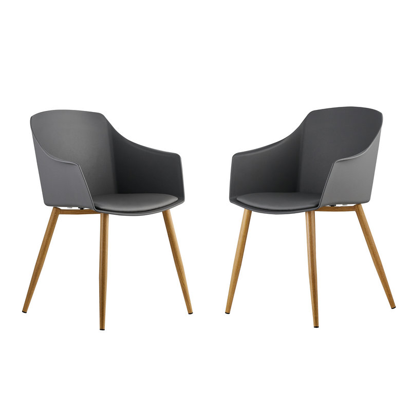 Tristen Plastic Dining Chair - Faux Leather Padded Cushions and Solid Wooden Legs - Armchair for Dining Room Kitchen Living Room