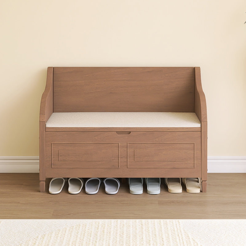 Solid Wood Storage Bench With Safety Hinge, Brown