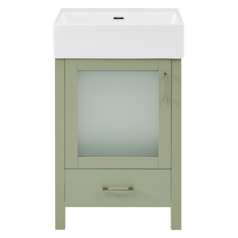 Meuble-lavabo de 20 pouces avec lavabo en céramique et beaucoup de rangement - idéal pour les petites salles de bain, Green