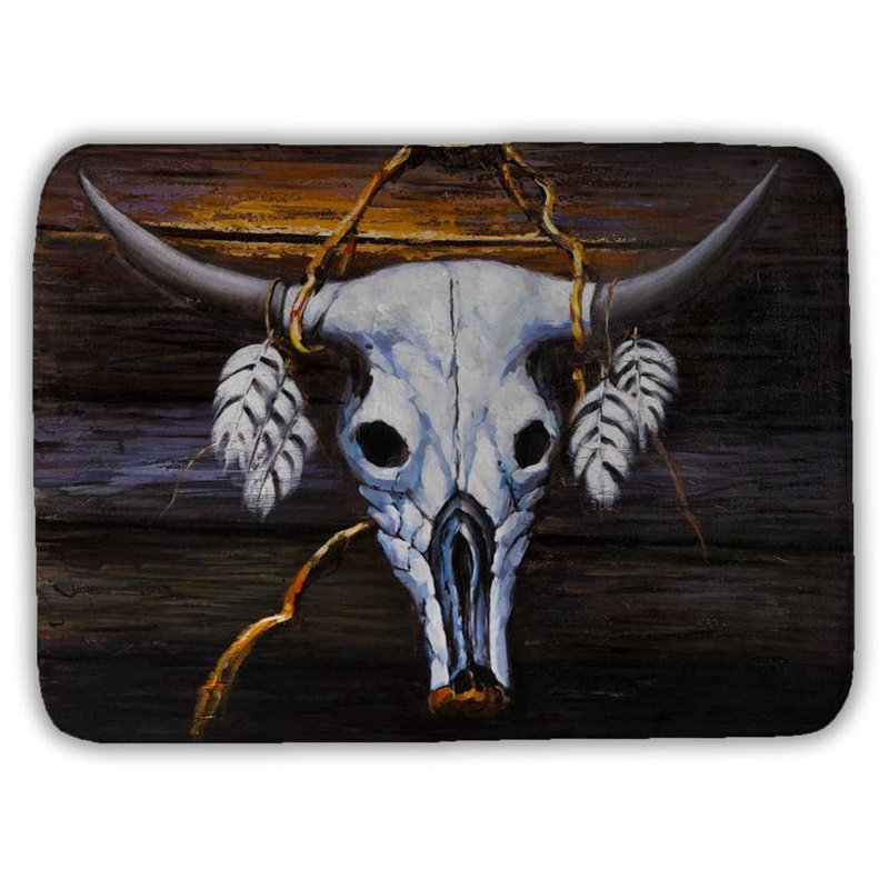 Hanged bull skull Bath Mat with Non-Slip Backing - Quick Dry Memory Foam Bathroom Rug - Absorbent - Modern Plush Spa-Style - Machine Washable