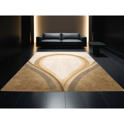 Tapis moelleux moelleux à motif abstrait moderne et contemporain Fannin St Patties - reliure beige