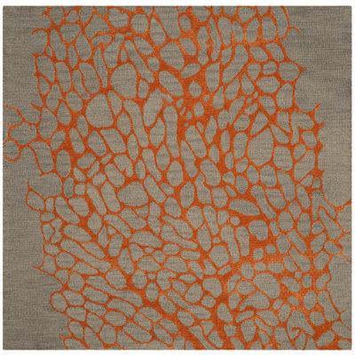 Tapis gris / orange en laine crocheté à la main Rigsby