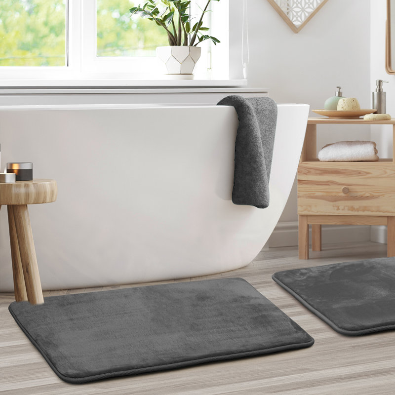 Steph Luxury Ultra Soft and Absorbent Memory Foam Bath Rug Set with Non-Slip Backing, Small: 17"W x 24"L, Gray