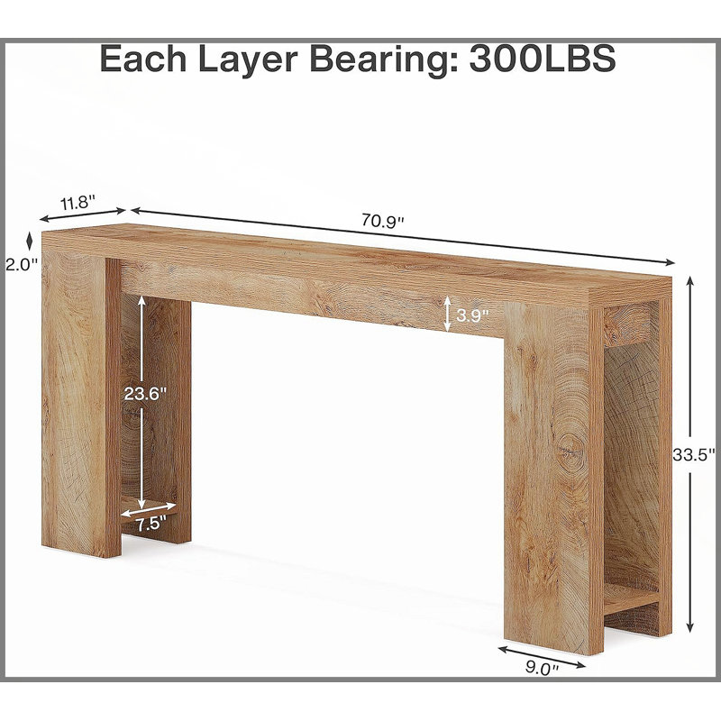 Console en bois, table d'entrée avec canapé, 33.46" H x 70.87" W x 11.61" D, Brown, Brown, Brun
