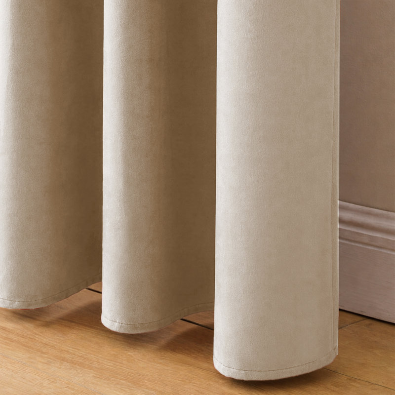 Heavy Velvet Eyelet Ready Made Thermal Drapes & Curtains, Beige, 168cm Width x 183cm Drop