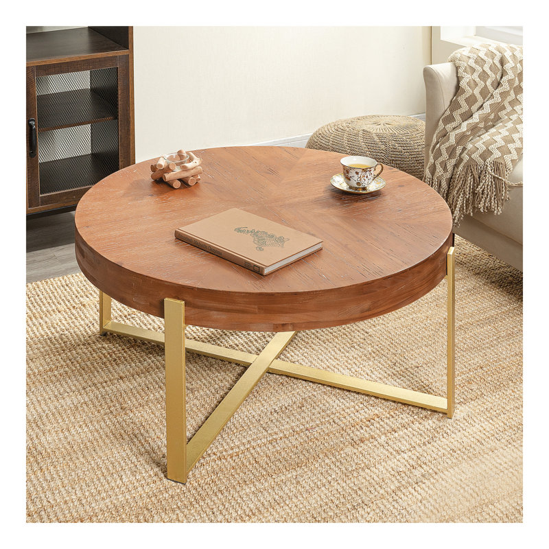 Table basse 33,8 po d'épaisseur rétro moderne avec plateau en bois de sapin et pieds en croix