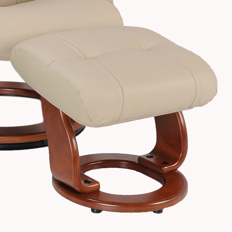 Mélaniee 32" Wide Swivel Recliner with Ottoman, Beige Leather Match