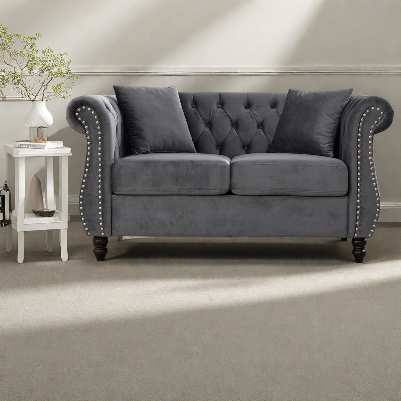 Canapés à compression, style Chesterfield en velours gris 58,8 po pour la maison