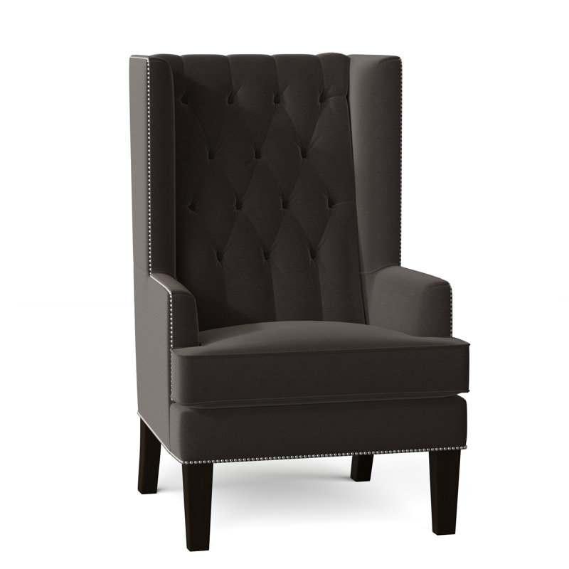Fauteuil à oreilles capitonné de 30 po de largeur Searle, Noir Lola, Noyer