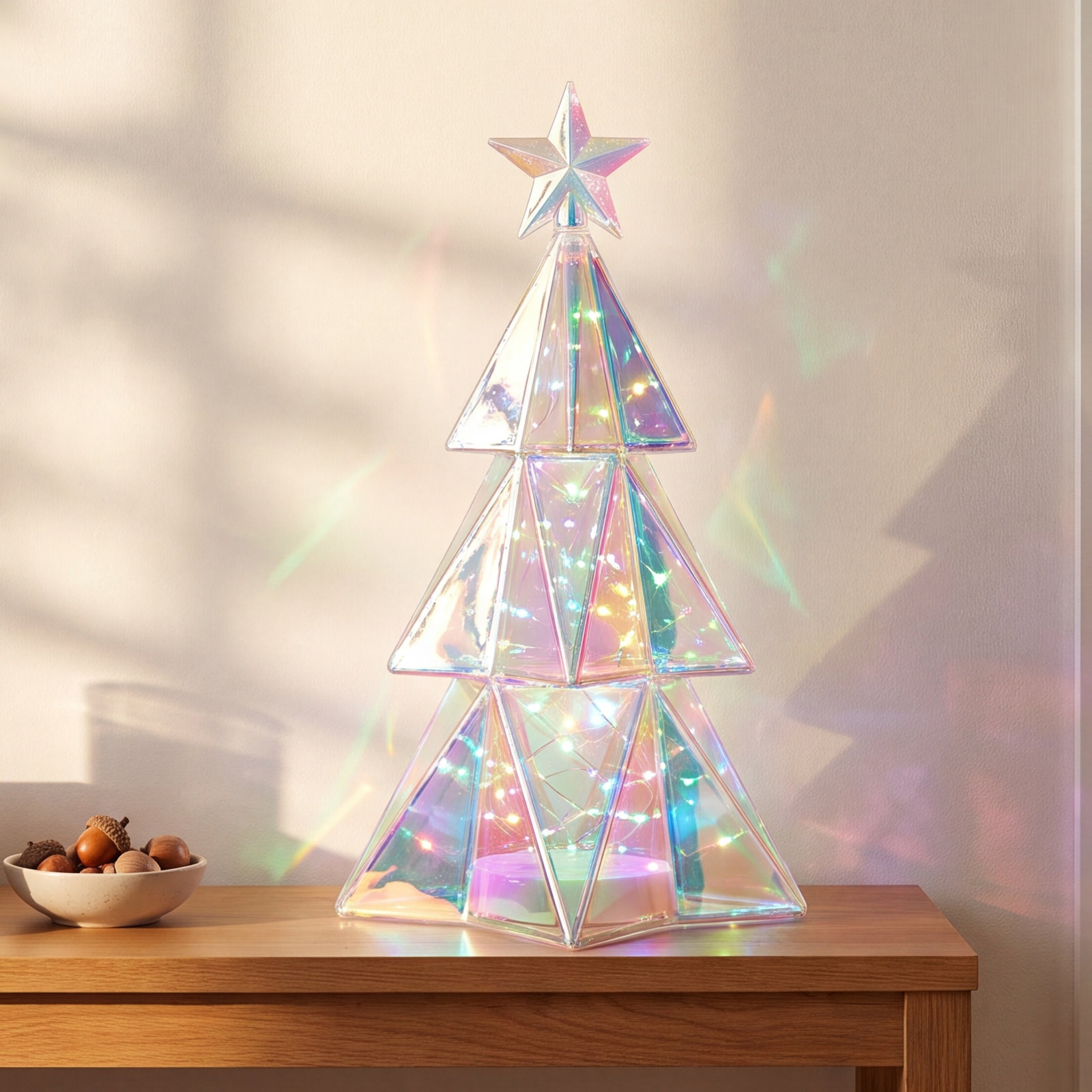 Kurt Adler Pre-Lit Cool White LED Holographic Iridescent Christmas Tree, 15in