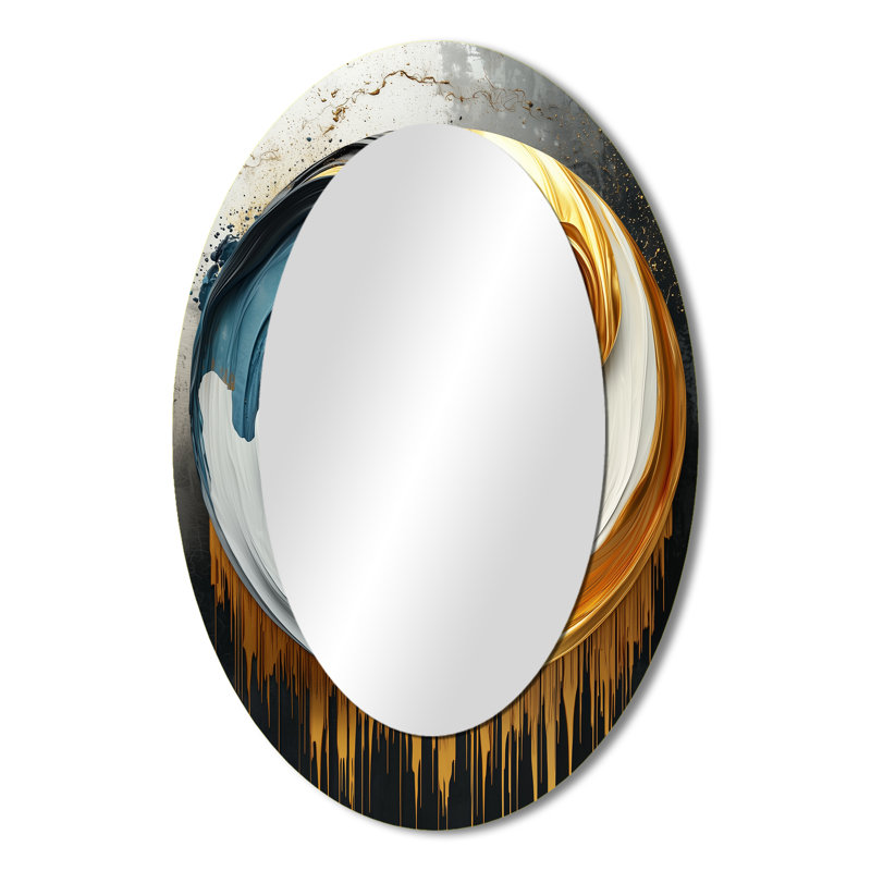 Miroir mural ovale noir et doré lignes de lune IV, 36 po x 24 po