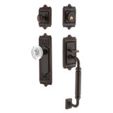 Nostalgic Warehouse Egg & Dart Plate C Grip Handleset with Single Cylinder Deadbolt and Crystal Egg & Dart Knob