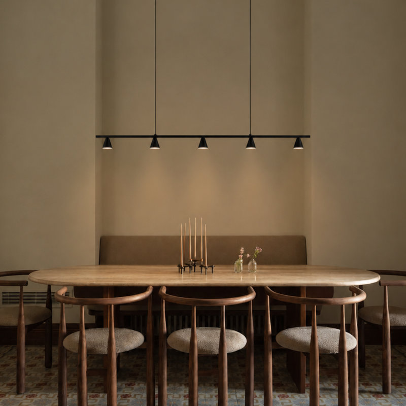 Luminaire suspendu tambour à 5 lumières DEL pour îlot de cuisine Dune, Noir, Noir