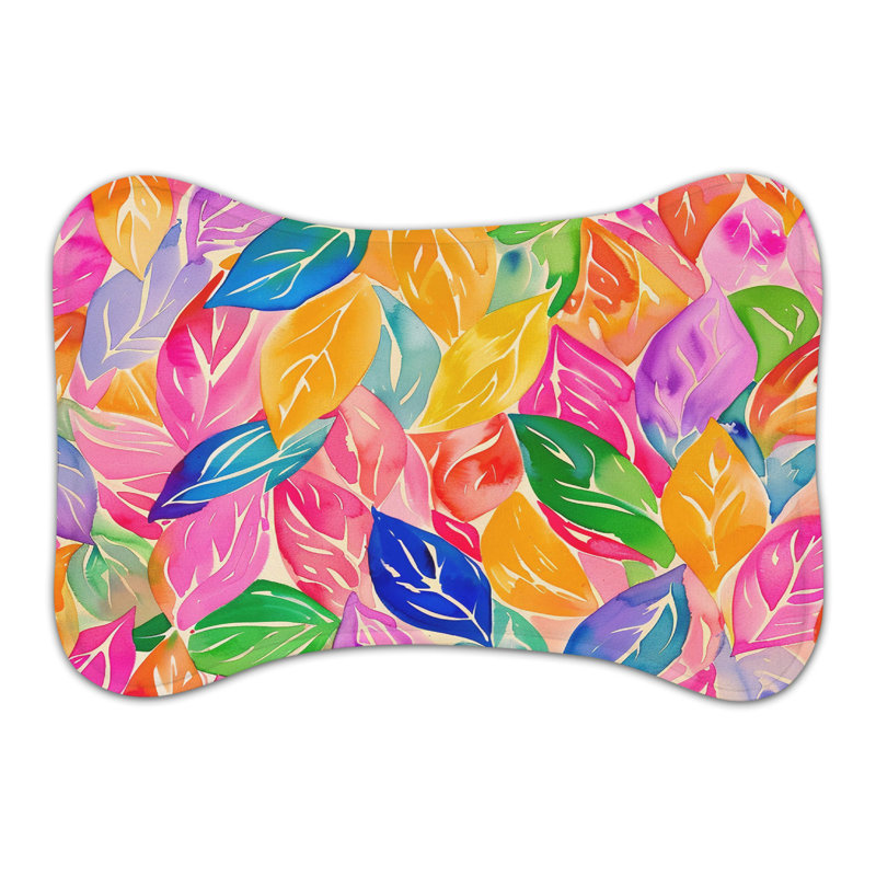 Watercolor Fall Leaves - Bone Shape Feeding Mat