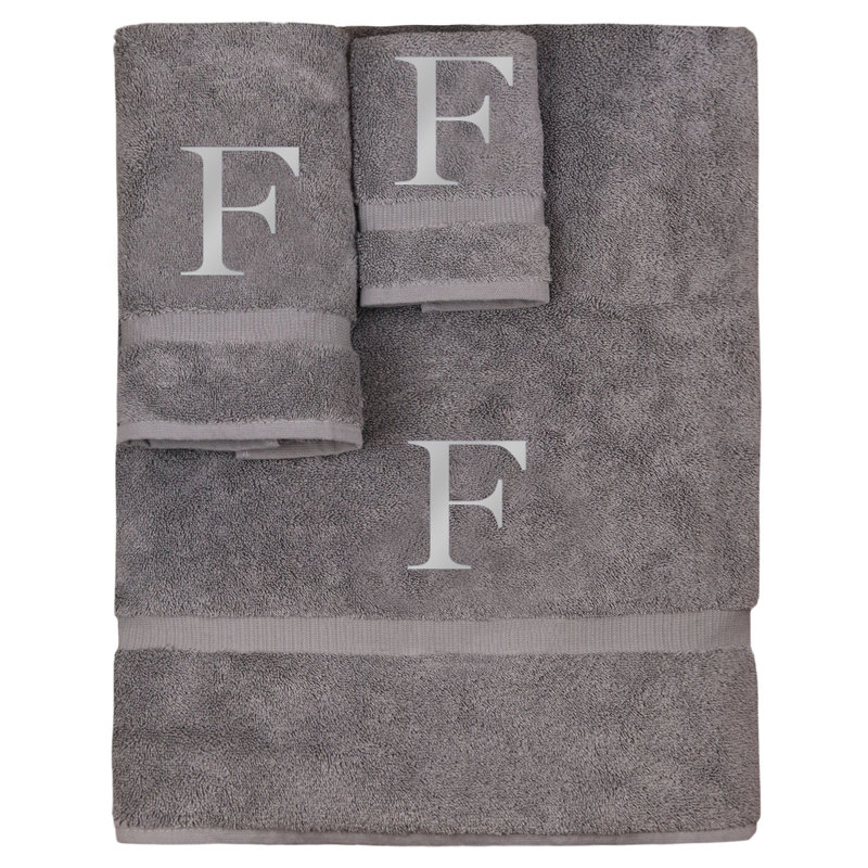 Ensemble de serviettes monogrammées - ensemble de 3 - lettre-bloc, F, Gris / Argent