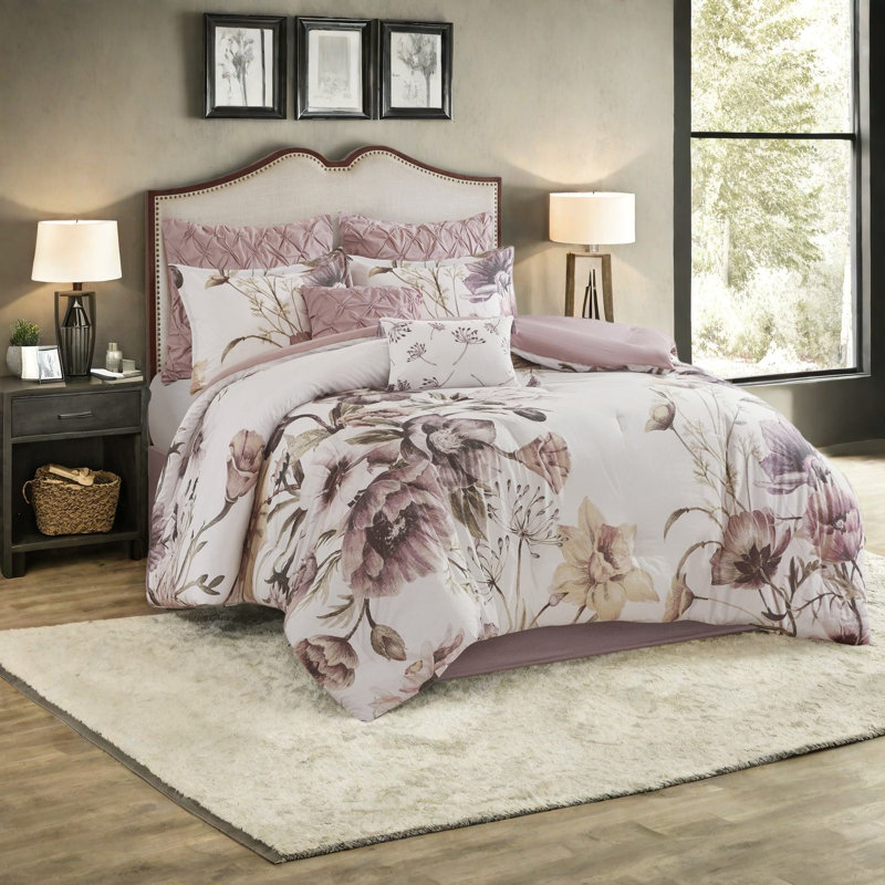 Elegant 8 Piece Cotton Bedding Set Blush Queen For Home