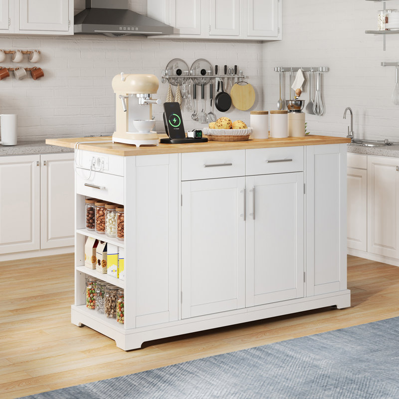 138 cm W Kitchen Island with Top, White