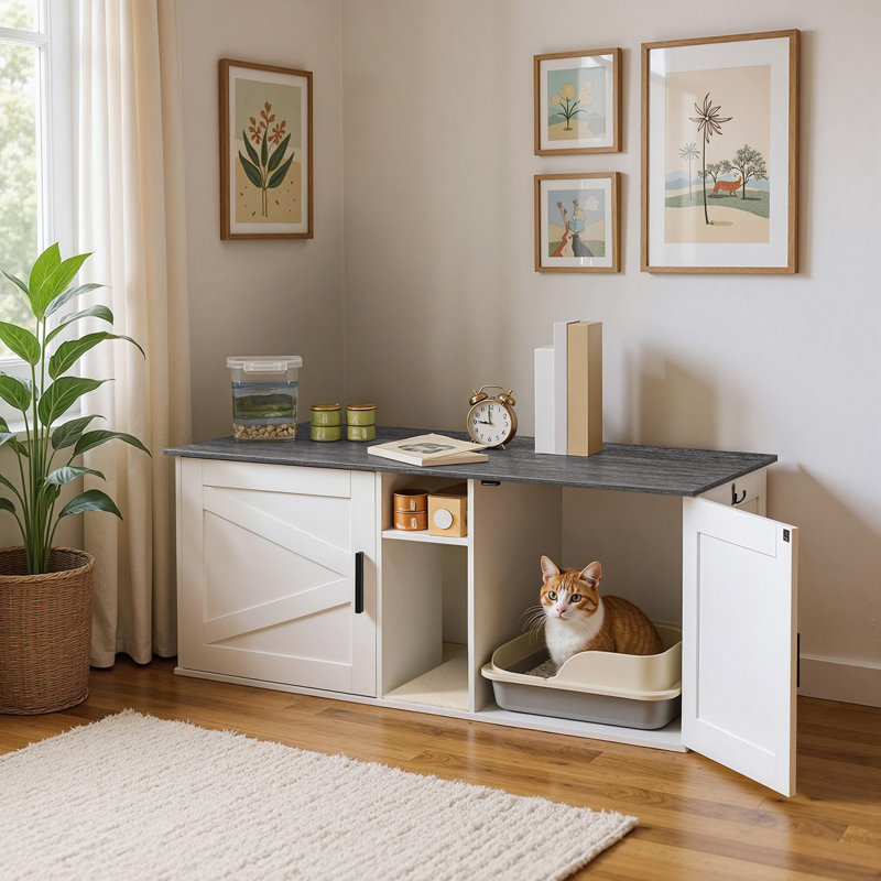 Meuble de litière double pour chat, Noir / blanc