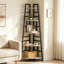 Étagère de coin haute de style industriel, bibliothèque étroite à cinq niveaux pour petits espaces, présentoir bibliothèque autoportant pour salon, chambre, bureau, finition grège