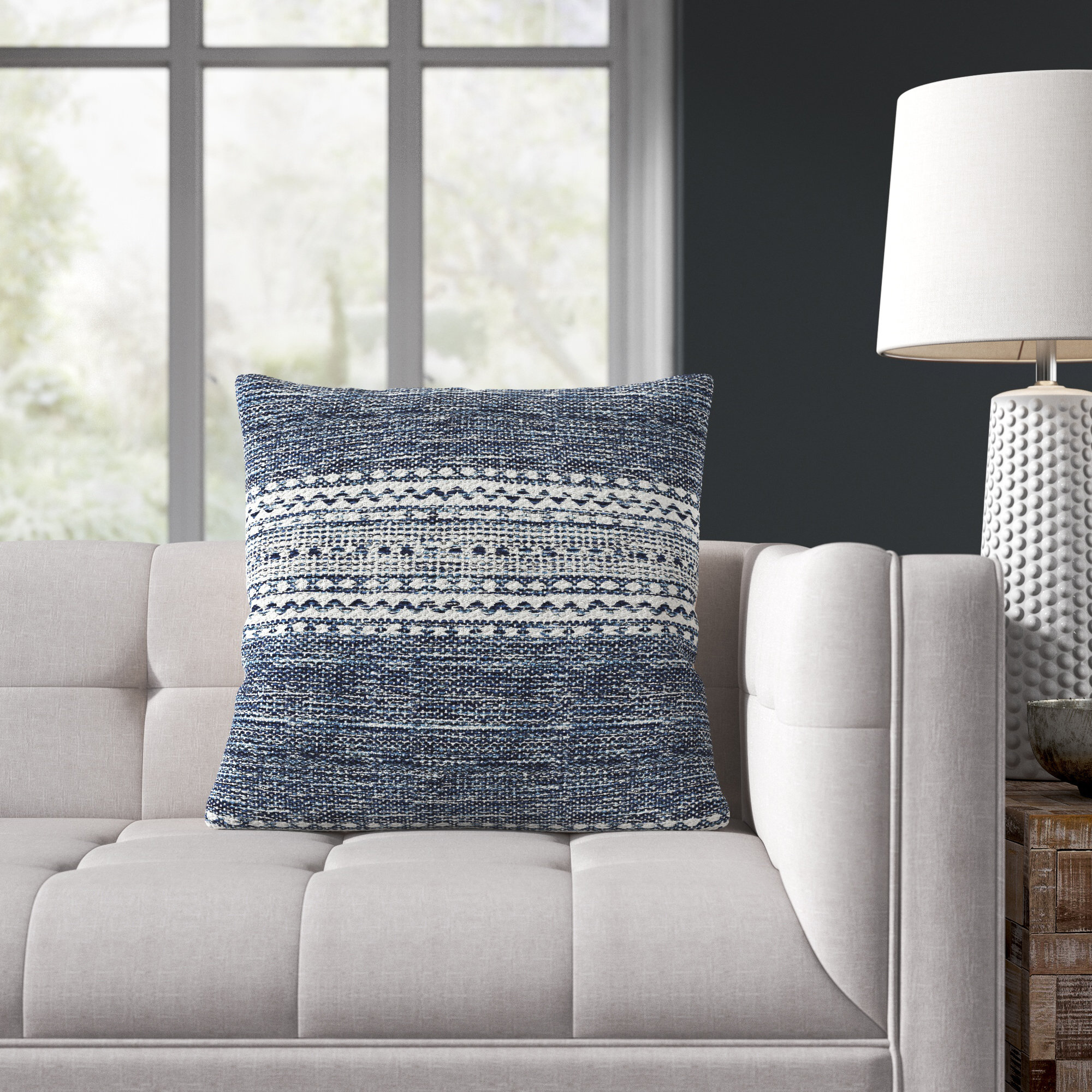 Julian Geometric Cotton Throw Pillow, 18" x 18", Navy, Down