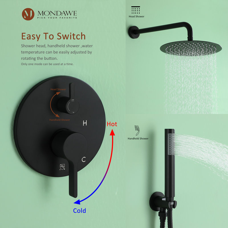Calder Complete Shower System with Rough in-Valve, Matte Black