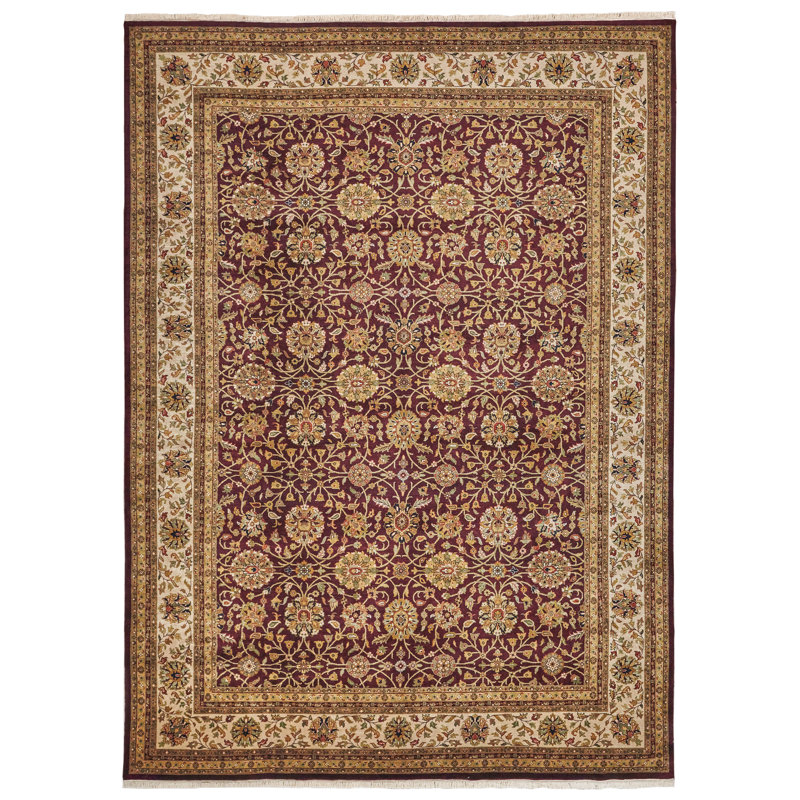 Hand-Knotted Floral Wool 10' x 14' Rectangular Area Rug