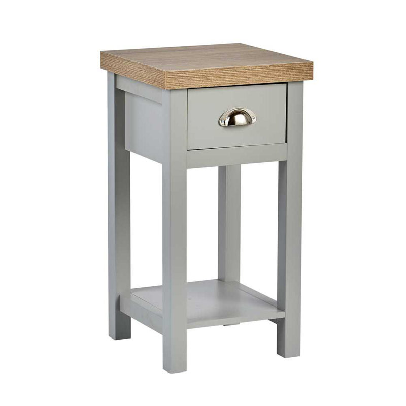 Ashmoore 1 Drawer Compact Bedside Occasional Lamp Side Table 36mm Thick Top, Grey