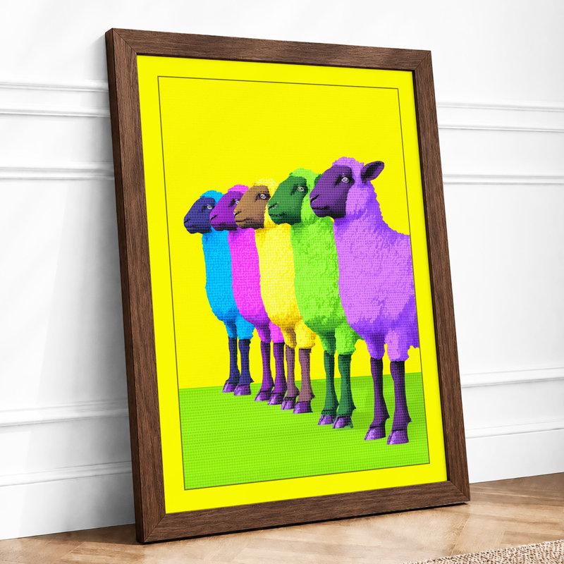 Rainbow Llama Trio Modern - Print, A4 - 29.7 x 21.0 cm, Walnut