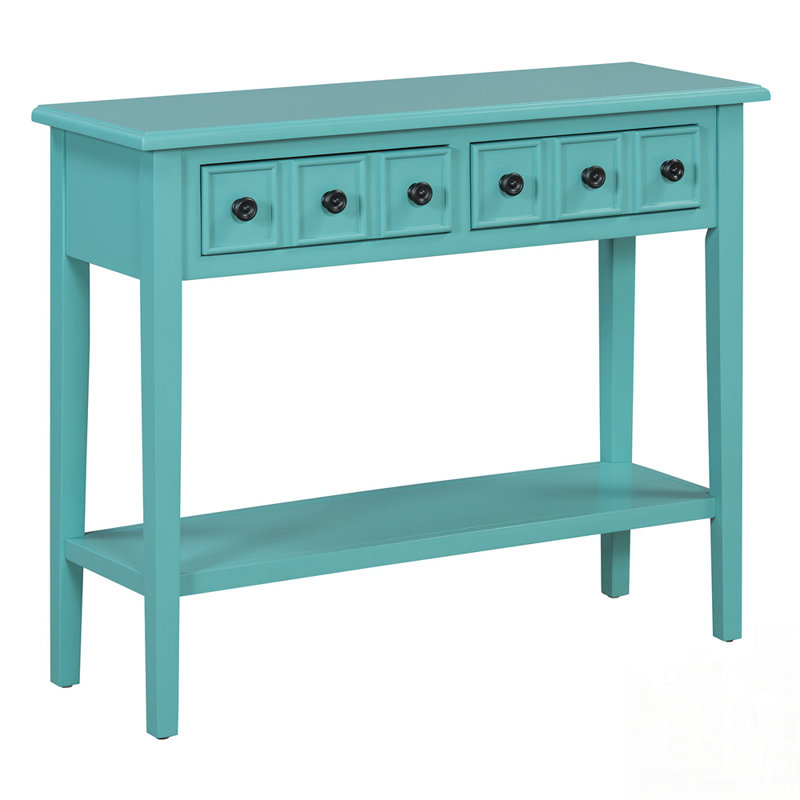 Table d'entrée rustique avec 2 tiroirs, tablette ouverte et pieds en bois d'hévéa robustes pour les intérieurs modernes