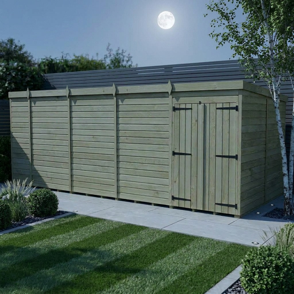 Total Sheds 18ft x 7ft Pent Garden Shed - Double Door - No Windows - Pressure Treated Timber - UK Manufactured