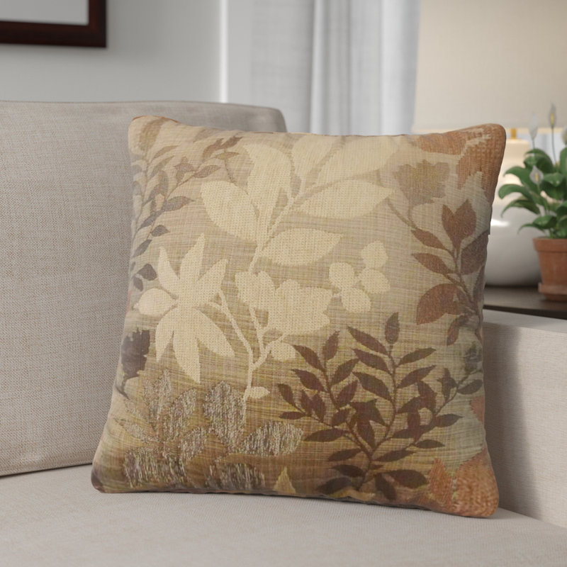 Floral Reversible Throw Pillow, Taupe