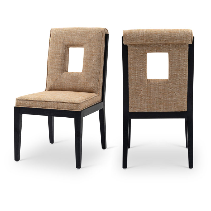 Chaise d'appoint Flore, Tissu cognac lin texturé, Noir