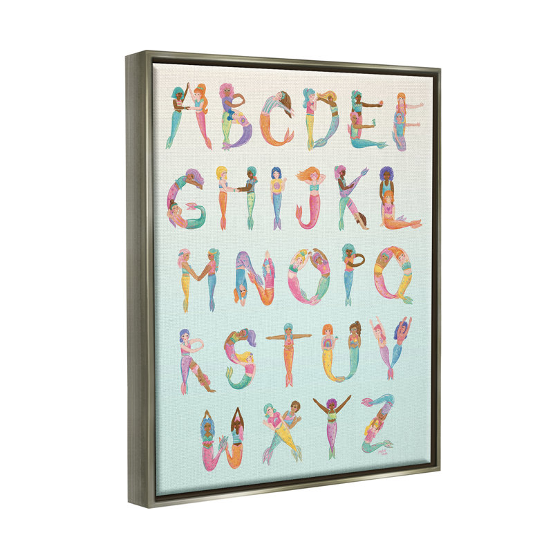 «Mermaid Alphabet Letters» par Joylark Studio, H 21 po x l 17 po x P 1,7 po, Cadre flottant gris lustré
