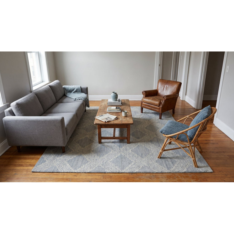 Hand Tufted Wool Geometric Area Rug in Gray, 5' x 8'