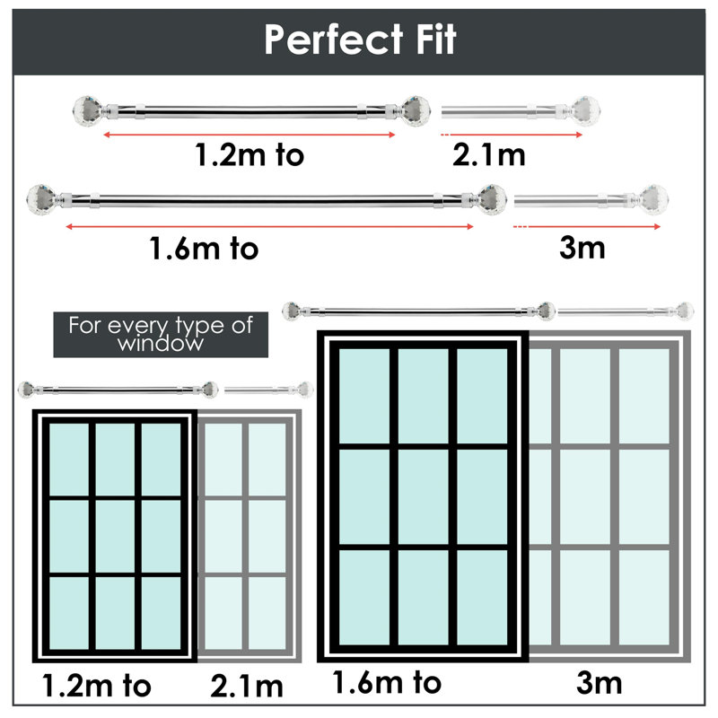Ehrlich Chrome Curtain Track/Rail, 300cm H x 2cm W x 2cm D
