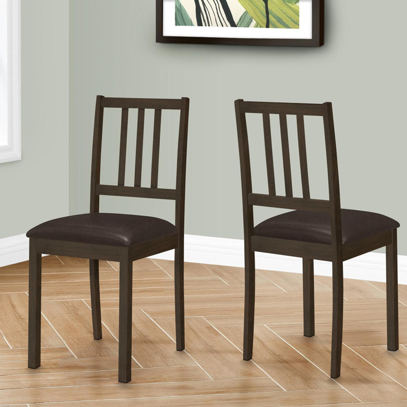 Dining Chair, Side, Upholstered, Kitchen, Dining Room, Pu Leather Look, Wood Legs, Brown